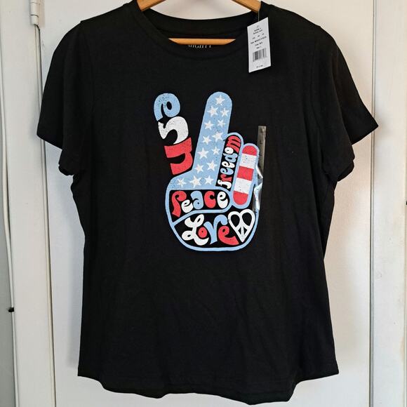 Mighty Fine Tops - Mighty Fine Americana Love Peace and Freedom Flag Tee Juniors Size Large NWT